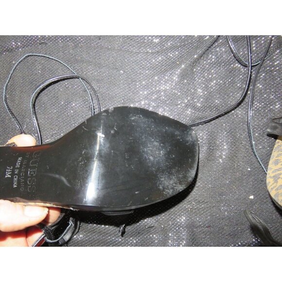BOGO Guess by Marciano Black Leopard Leather Strappy Ankle Tie Heels sz 7.5 - Picture 11 of 12